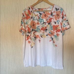 Chico's White and Orange Short Sleeve Relaxed Blouse